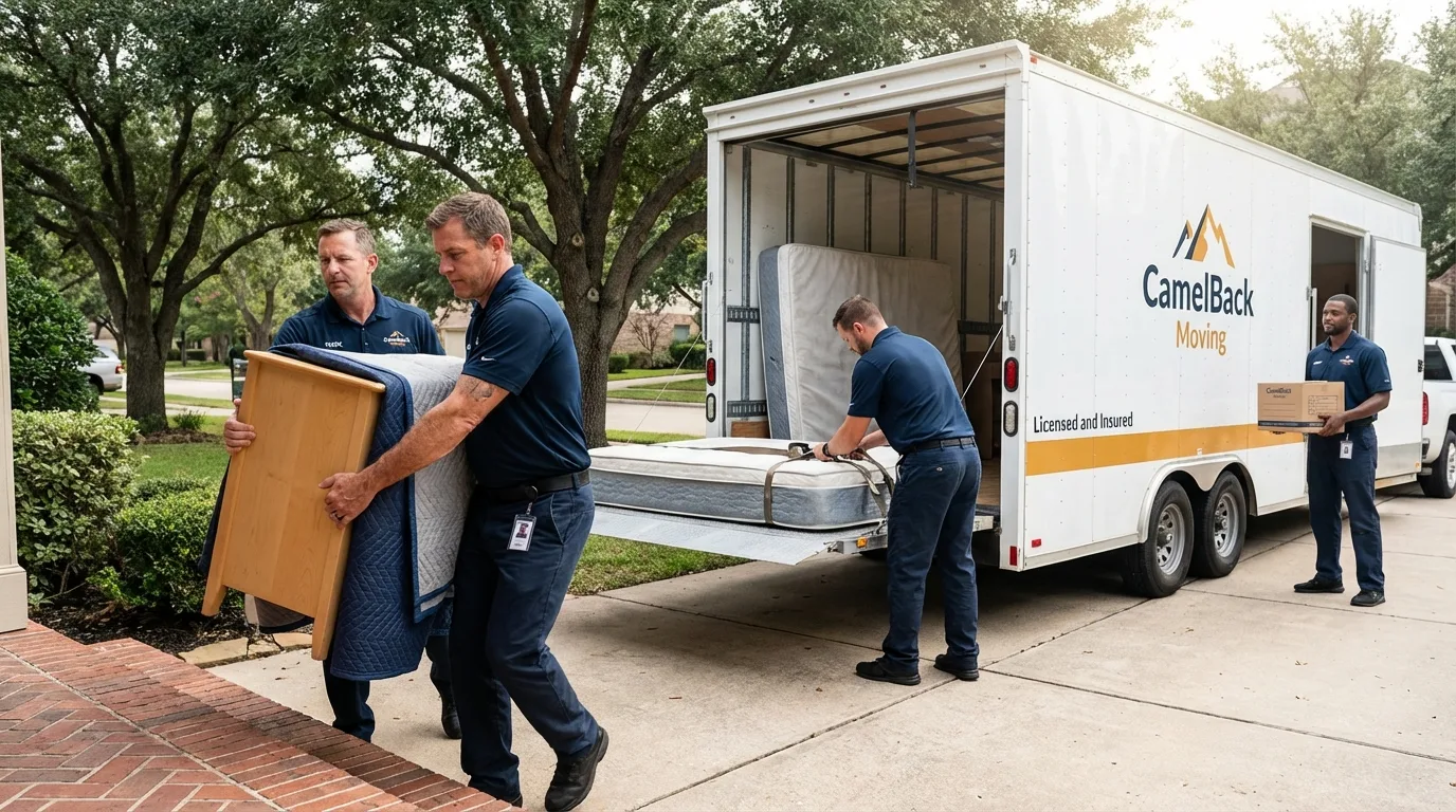 Crew loading residential truck for cross-state move from Portageville, MO