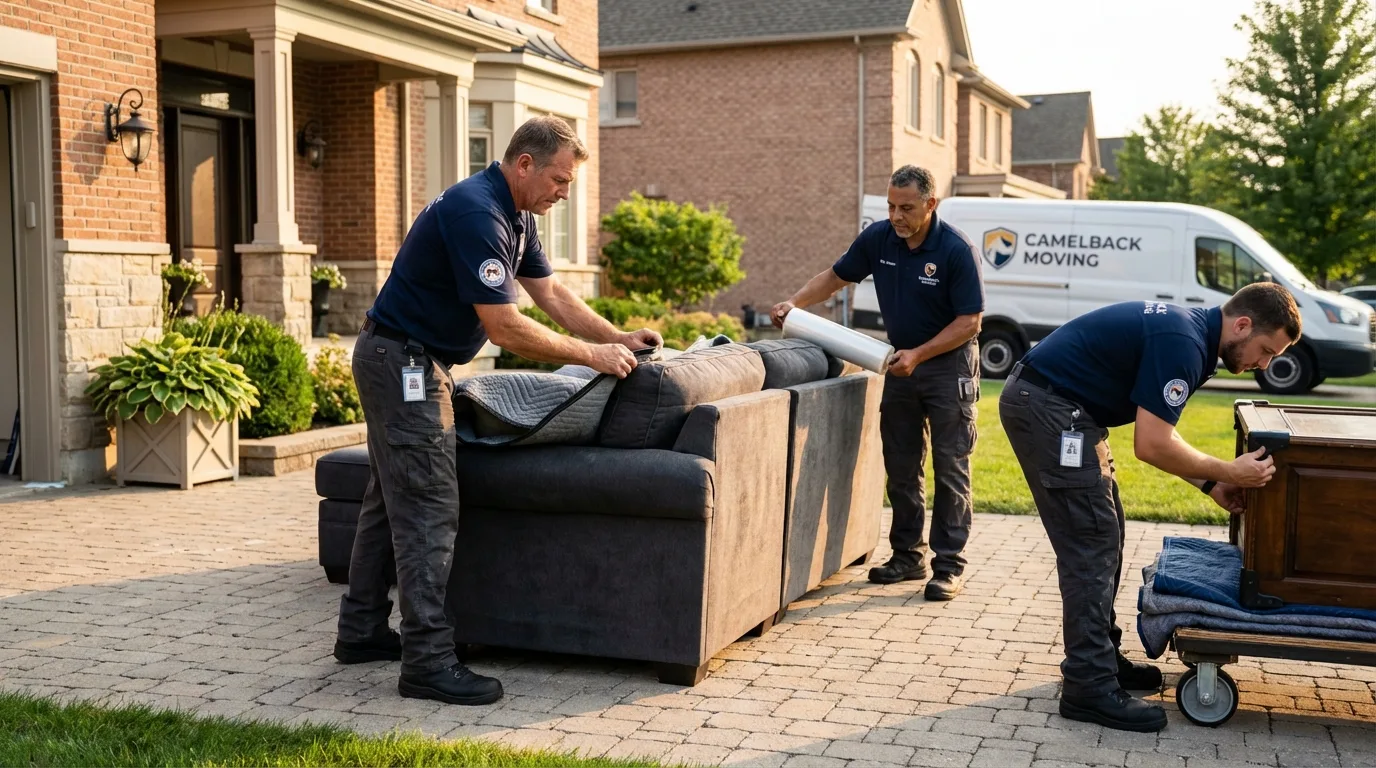 Large estate moving crew wrapping furniture in Portageville, MO